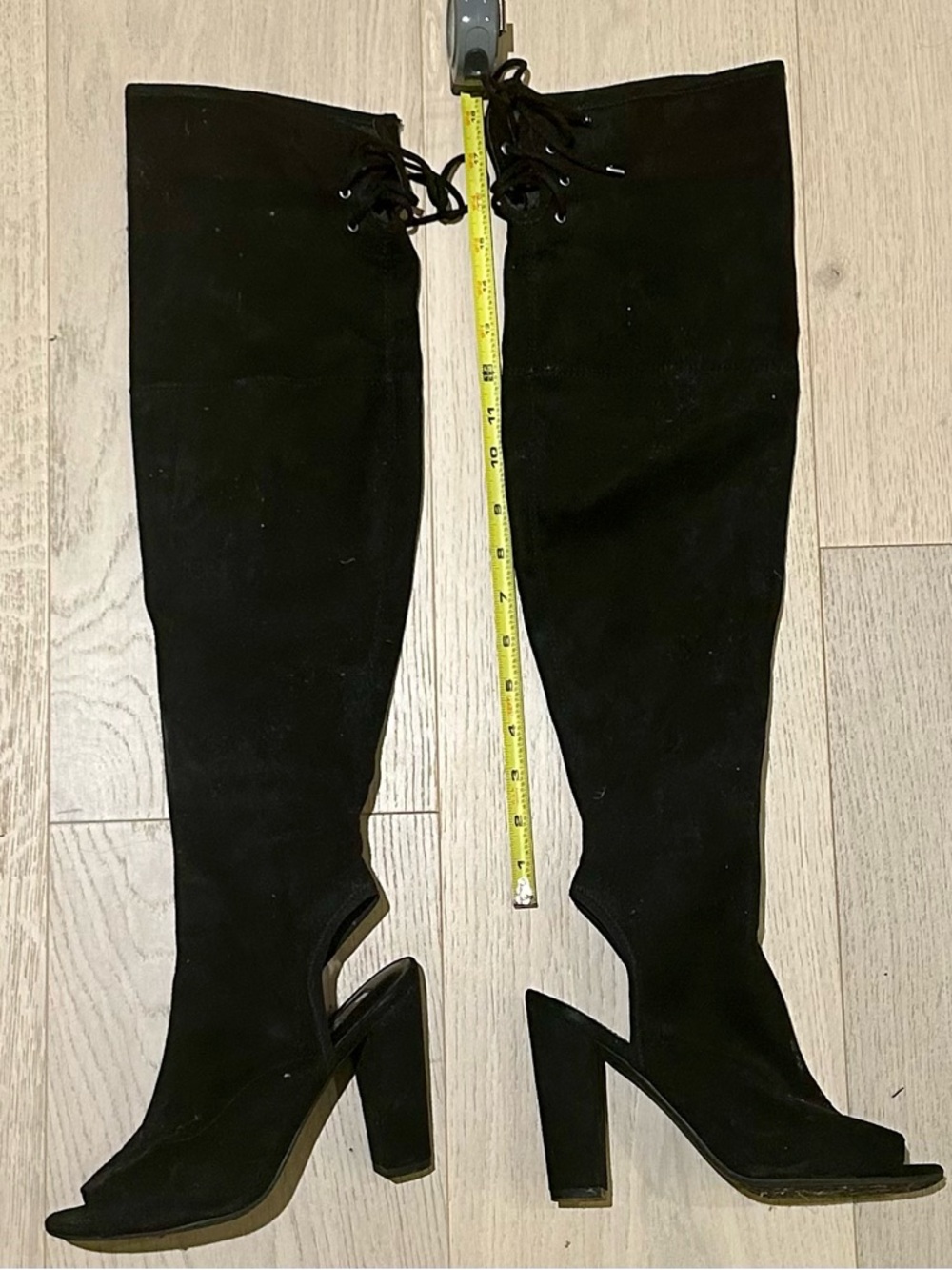 Guess Black Over-the-Knee Peep-Toe Block Heel Boots